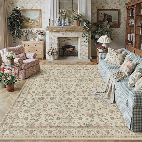 Linen Look Washable Area Rug 8x10 - Colorful Modern Indoor/Outdoor Floor Covering - Vari of Linen-Colorful