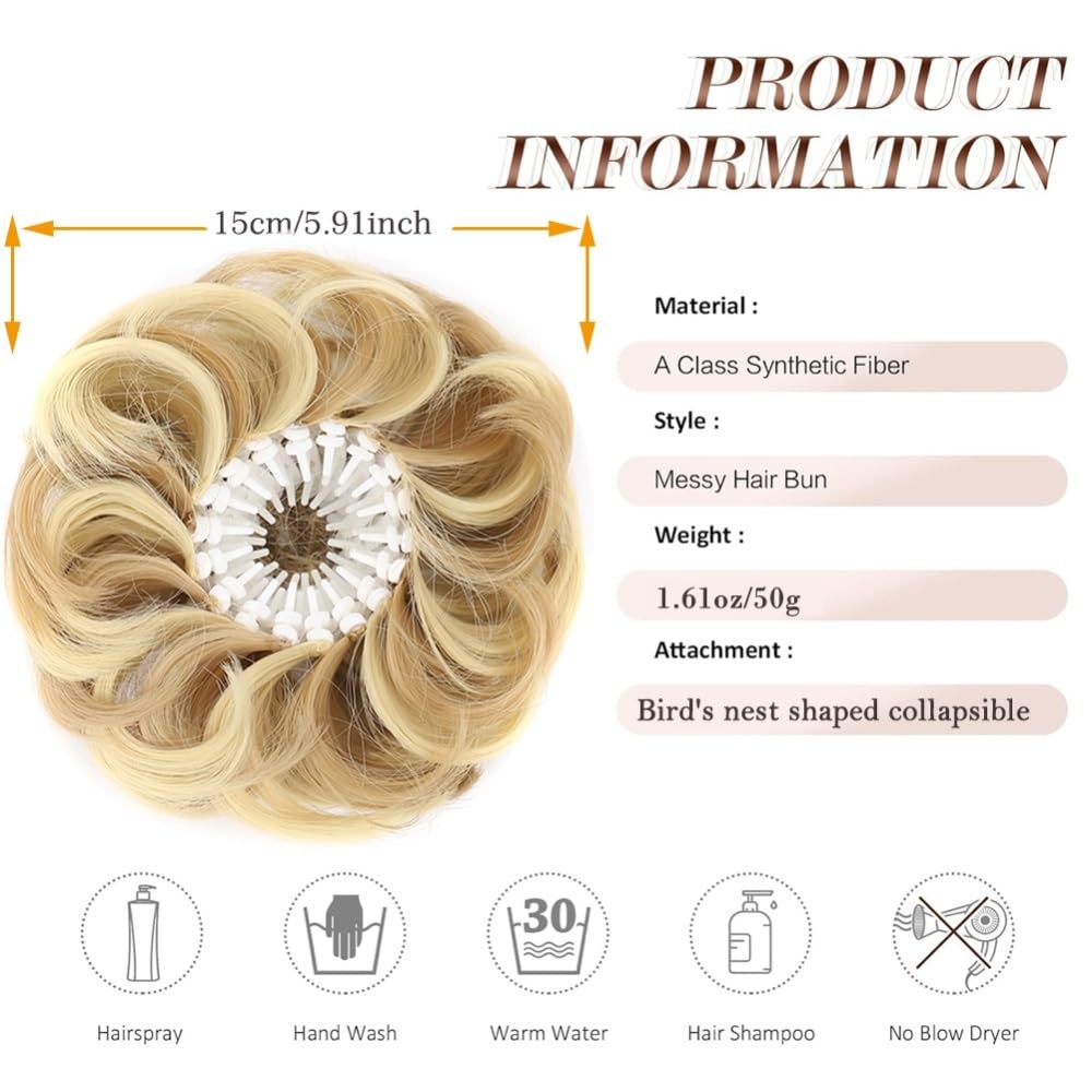 Bun, Synthetic Messy Bun Extensions,Fluffy Chignon, Bird's Nest Design, Retractable Wavy for Women(Dark gray)