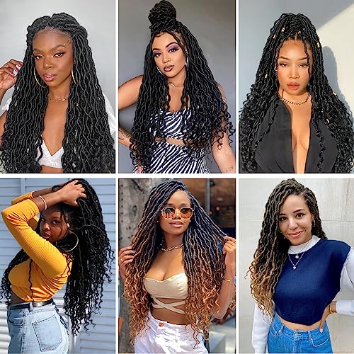 Goddess Locs Crochet Hair 18 Inch Faux Locs for Black Women - 6 Packs, 1B/Grey Variation
