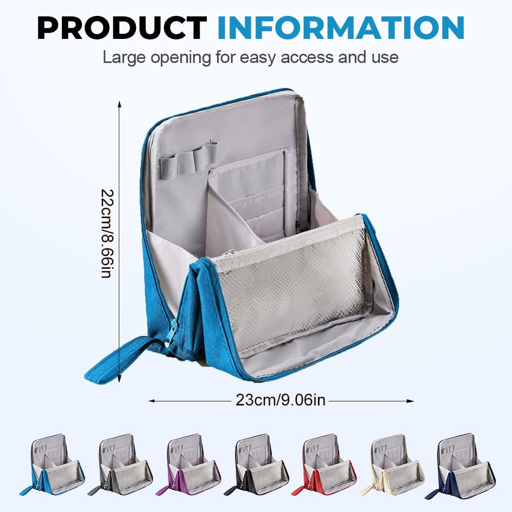 Standing Makeup Bag, 2025 New Multi-Purpose Large Capacity Oxford Cloth Standing Makeup Bag,Portable Toiletry Bag and Stationery Storage Organizer with Compartments (Grey)