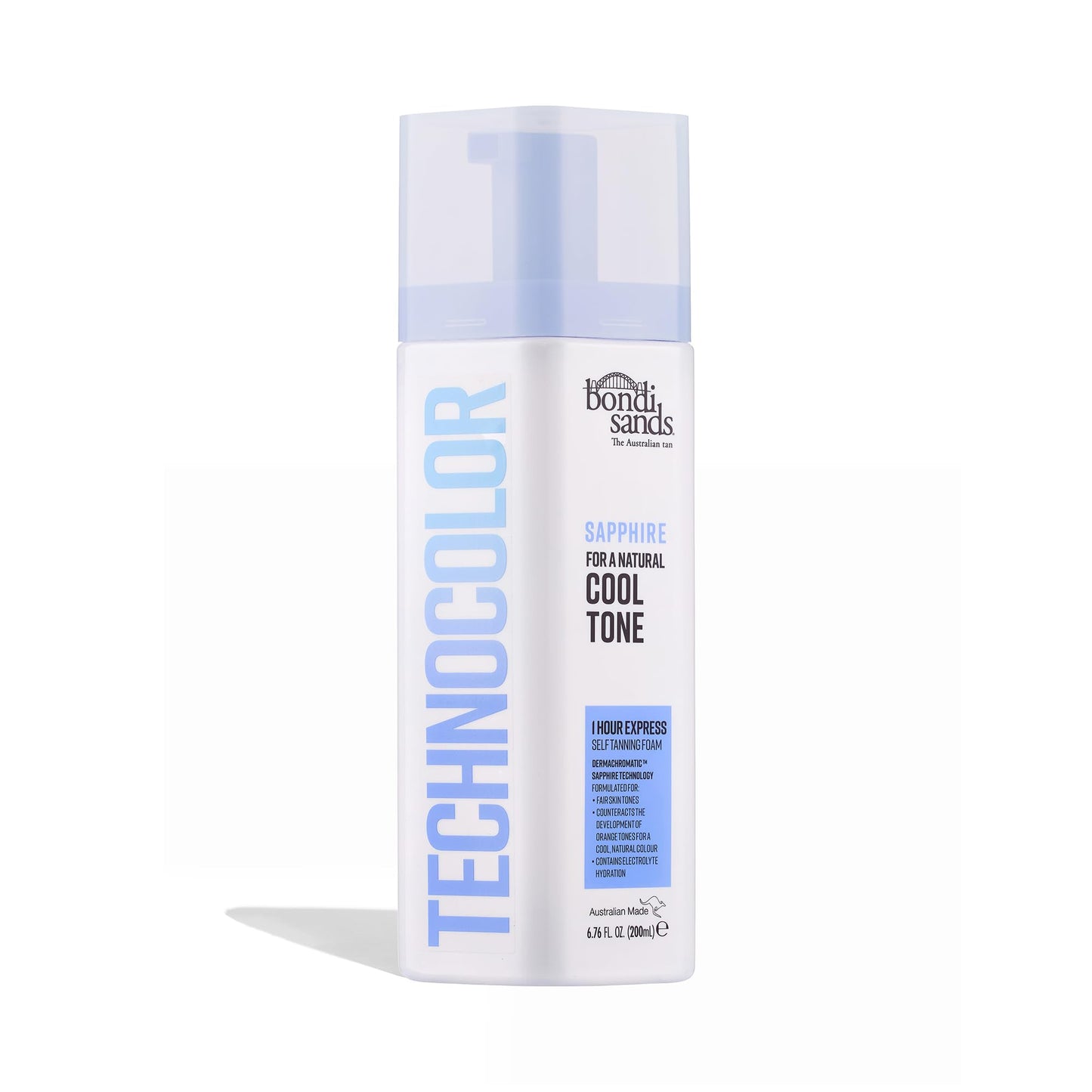 Bondi Sands Technocolor Sapphire 1 Hour Express Self Tanning Foam|Best for Fairer Skin Tones Looking to Achieve a Natural, Cool Toned Tan|6.76 fl. oz.