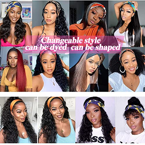 Deep Wave Human Hair Headband Wig 8 Inch Curly Natural Color for Black Women