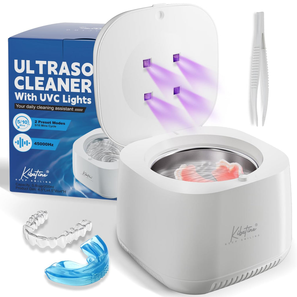 Ultrasonic Retainer Cleaner Machine With UV Light 45KHz for Denture Aligner Mouth Guard, Ultrasonic Dental Cleaning Pod for All Dental Appliances Jewelry 200ML (White)