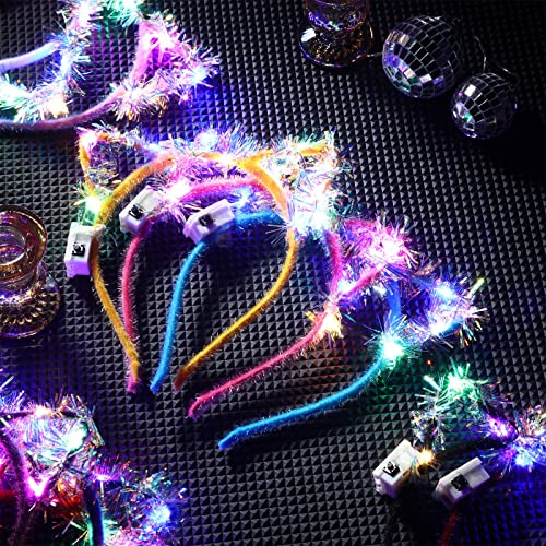 LED Cat Ears Headband Bulk Pack - Gold Silk Party Costume Accessories
