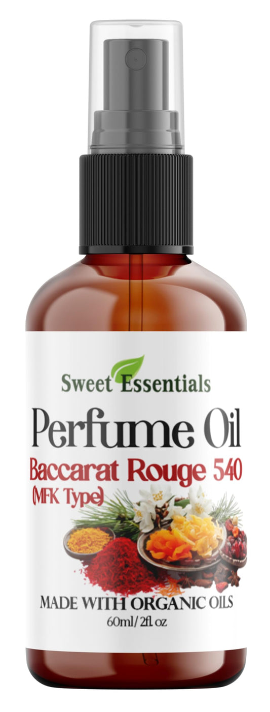 Sweet Essentials BACCARAT ROUGE-540 - (MFK Type), Fragrance - Perfume Oil, Made with Organic Oils, 2oz, Spray on Perfume Hair & Body Oil - Alcohol, Silicone & Preservative Free