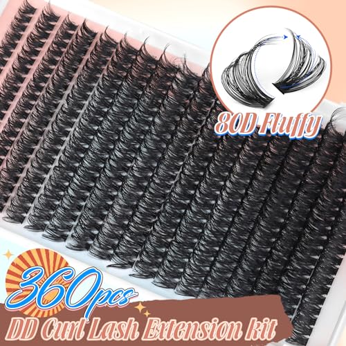 Lash Clusters 360Pcs Individual Lashes 80D Thick Fluff Cluster Eyelash Extensions 8-18MM False Lashes D Curly Wispy Fake Mink Eyelashes Extension by Pleell