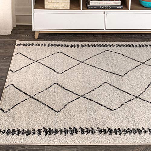 Moroccan Beni Ourain Area Rug - Cream & Black 7'9" x 10' Indoor Modern Carpet