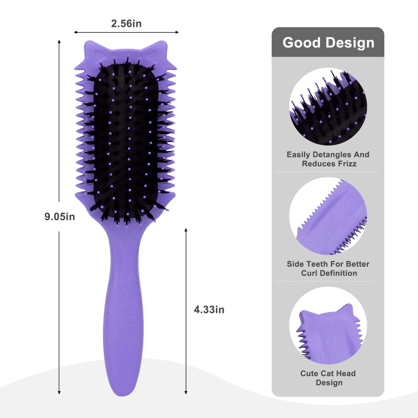 Curl Defining Brush, Curly Hair Brush Defining for Curls Waves & Coils, Volume Styling Women'S Curls, Reduce Pulling Frizz, Funny Cat Ear Designs - Purple