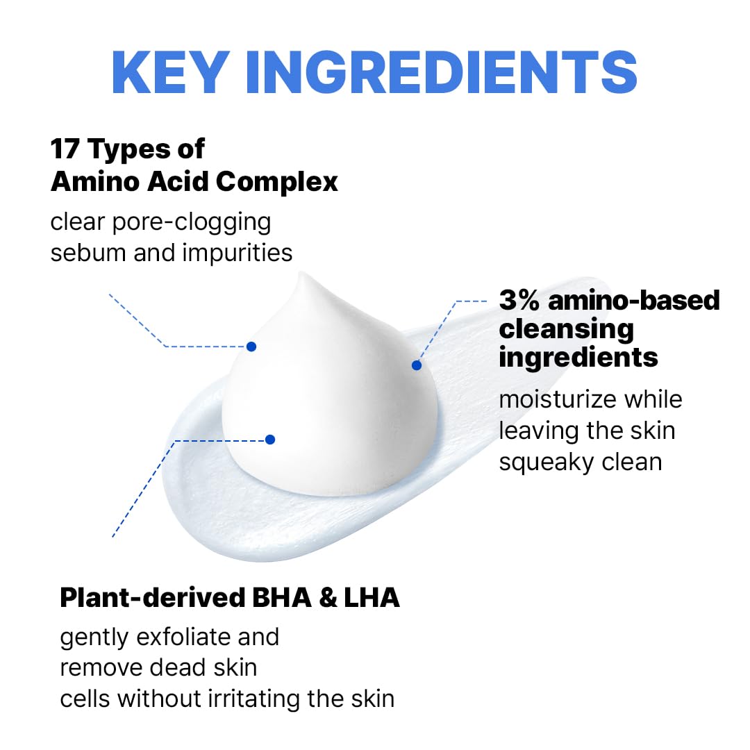 MAKE P:REM Safe Me. Amino Refresh Cleansing Foam, Korean Face Wash, Instant Deep Pore Cleansing, Gentle Exfoliation with BHA & LHA, Korean Skin Care, 5.07 Fl Oz, 150ml