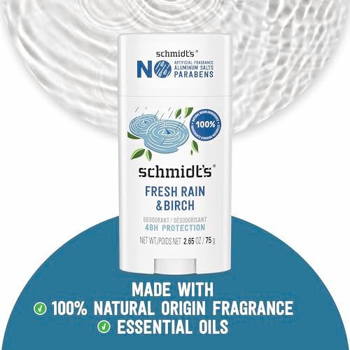 Vegan Aluminum-Free Deodorant for Women and Men - Fresh Rain & Birch, 2.65 oz Pack of 4