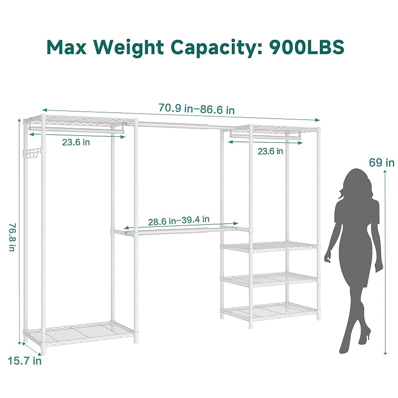 Exglobol Heavy-Duty Garment Rack - Portable 4-Tier, Expandable, White