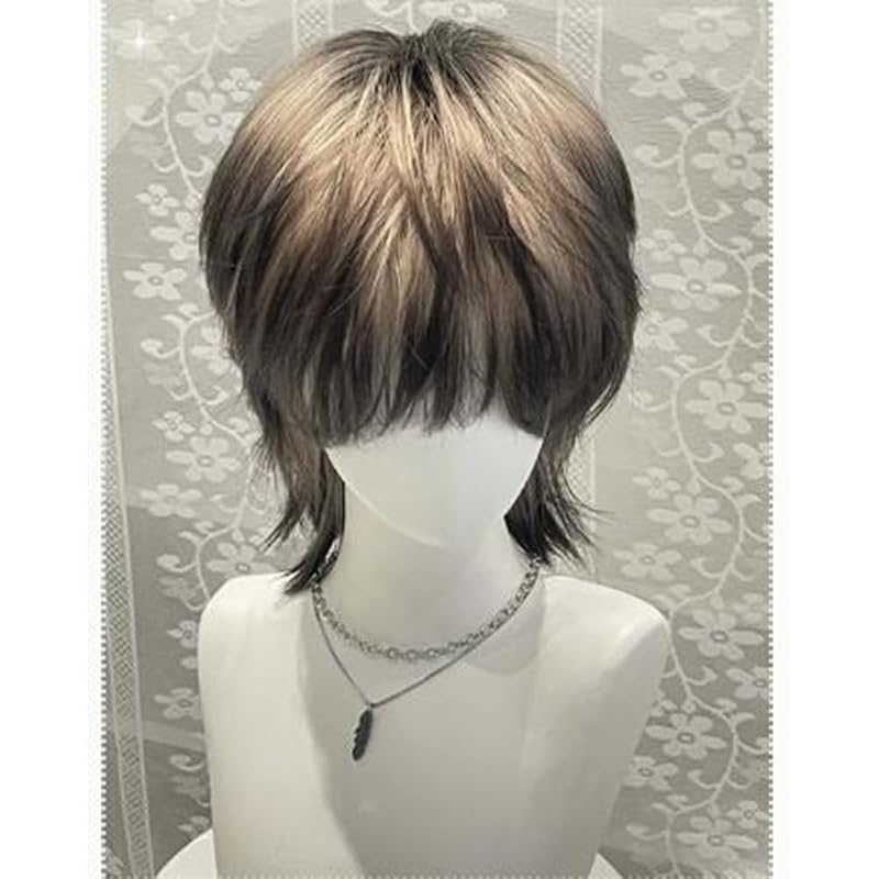 Black Blonde Ombre Wolf Cut Mullet Wig for Men & Women - Short Layered Heat-Resistant Synthetic Wig (Variation: Black Blonde Ombre+Short)