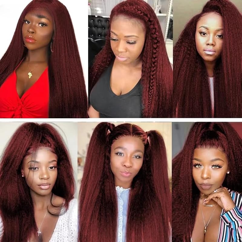 AiPliantfis #99J Burgundy 14 Inch Yaki Straight Human Hair Bundles - Brazilian Virgin Remy