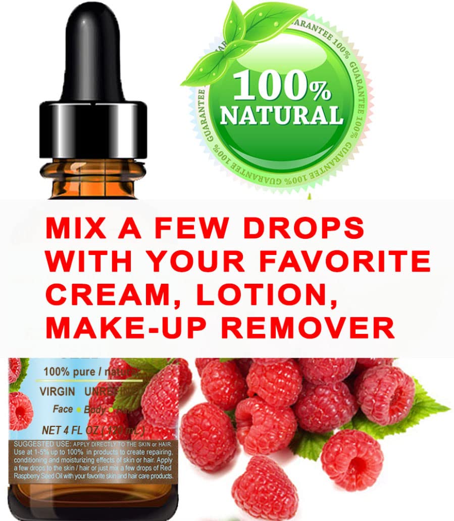 Botanical Beauty RED RASPBERRY SEED OIL 100% Pure Natural Virgin Unrefined Undiluted Cold Pressed Carrier Oil for Face, Skin, Hair, Body, Nails. Rich in Vitamin C, Vitamin E (4 Fl Oz)