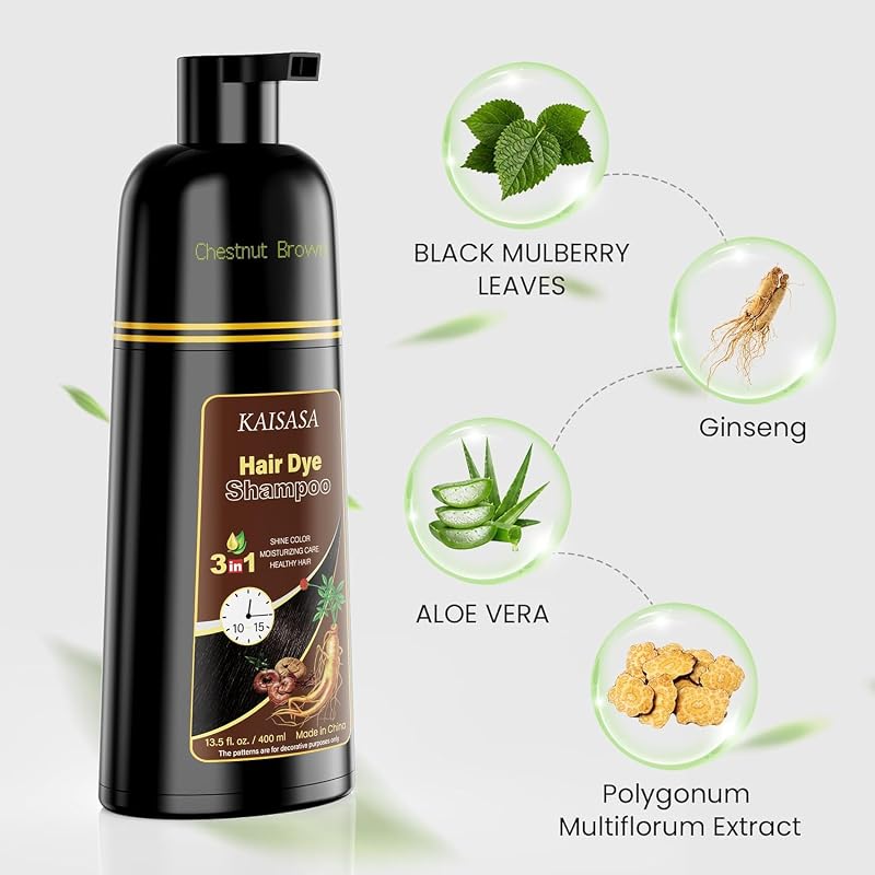 Hair Dye Shampoo 3 in 1 for Gray Hair - KS Chestnut Brown - Women & Men