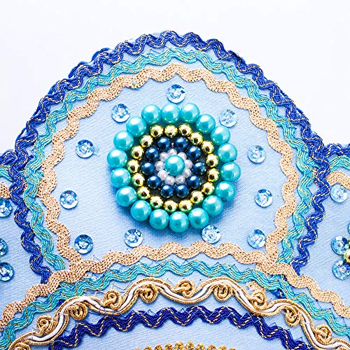 Russian Kokoshnik Headdress - Light Blue & Gold Festival Headpiece