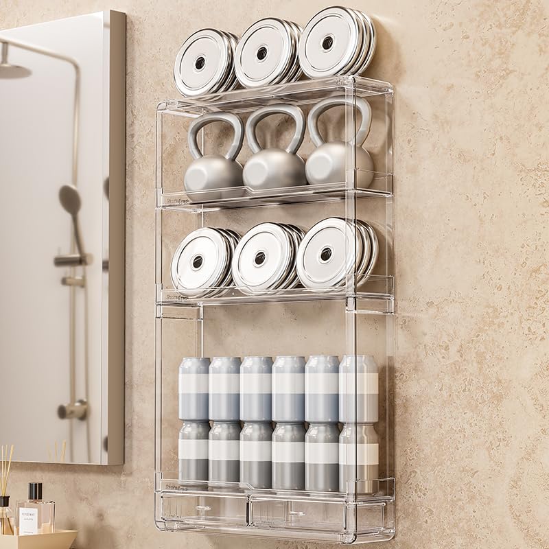 Wall Acrylic Display Shelves with Dividable Bins - Multi-Tier Bathroom & Kitchen Organizer