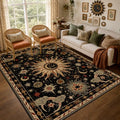 6x9 Black Gold Beige Red Washable Area Rug - Sun Moon Pattern, Vacuum-Friendly