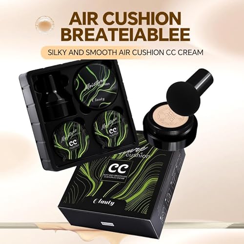 Moisture Cushion CC Cream Foundation for Mature Skin - Flawless Concealer BB Cream with Mushroom Sponge, Long-Lasting Waterproof Air Cushion, Natural (03# ? Refill Kit (1 Full + 2 Refills))