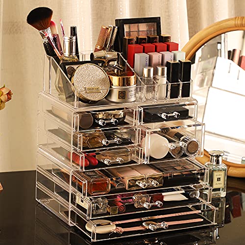X-Large Acrylic 8-Drawer Makeup Organizer - Clear Stackable Vanity Storage