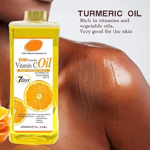 Vitamin C Body Oil, 1000ml Tumeric Body Oil, Retinol Vitamin C 7days, Vit C Body Corrector Oil for Uneven Skin Tone (1000ML VC)