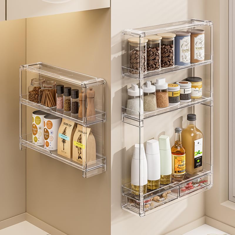 Wall Acrylic Display Shelves with Dividable Bins - Multi-Tier Bathroom & Kitchen Organizer