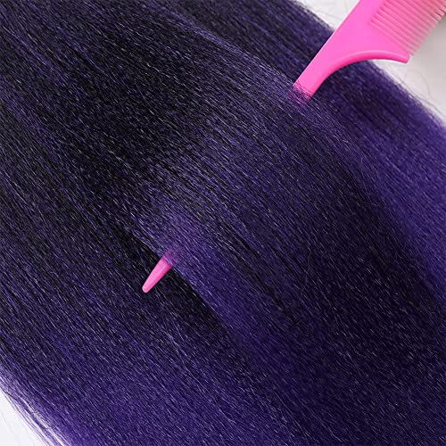 Pre-Stretched Braiding Hair Extensions 42 Inch - Ombre Black to Purple, 8 Packs, Soft Yaki Texture, Hot Water Setting
