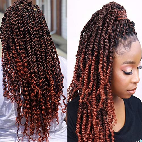 18 Inch Passion Twist Crochet Hair - Rust Red Water Wave Ombre, 7 Pack with Accessories