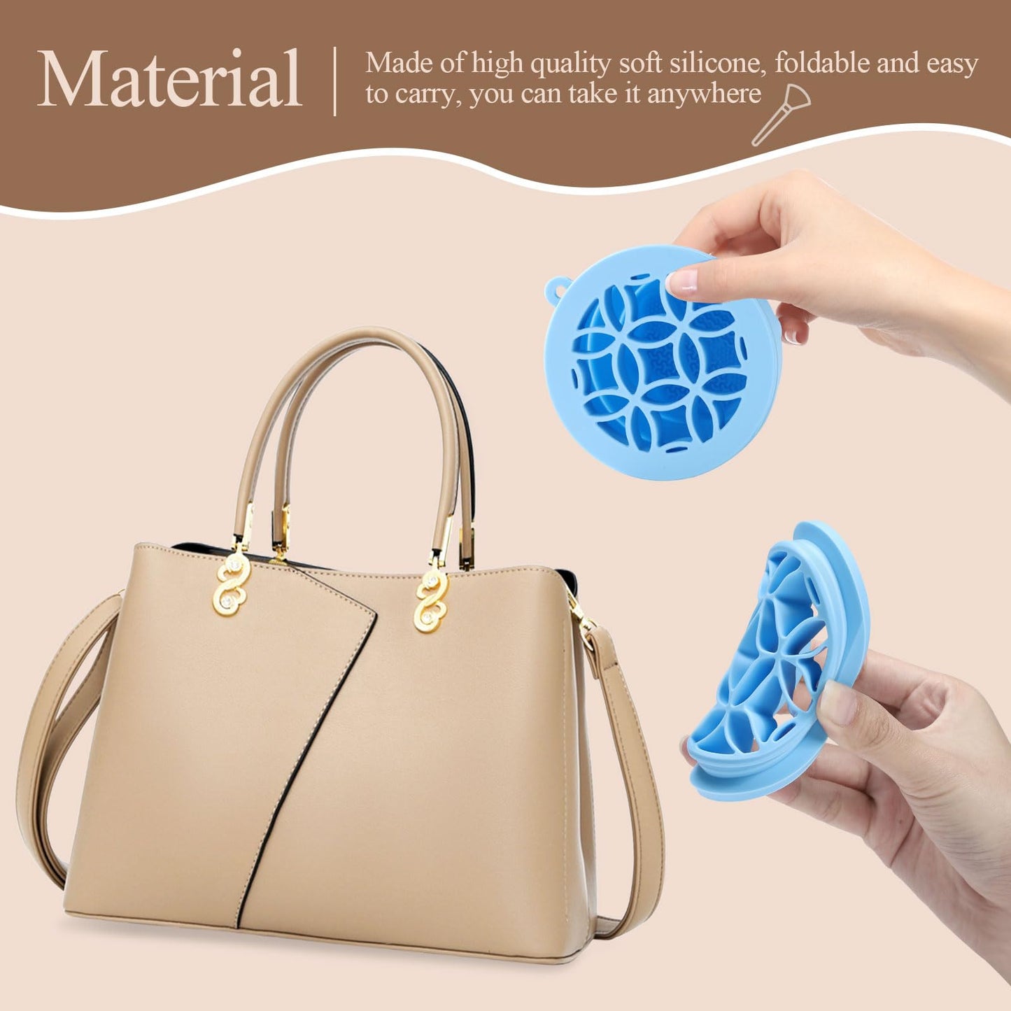 WantGor Makeup Brush Cleaner Mat with Brush Storage Holder, 3 in 1 Foldable Silicone Bowl Cosmetic Brushes Cleaning Pads Tool for Makeup Brush, Makeup Sponge, Powder Puff (Blue)