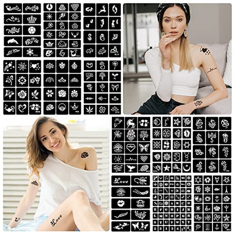 16 Sheets Henna Tattoo Stencils Reusable for Women Girls and Kids, 280+ PCS Tattoos Templates, Airbrush Tattoo Stencil
