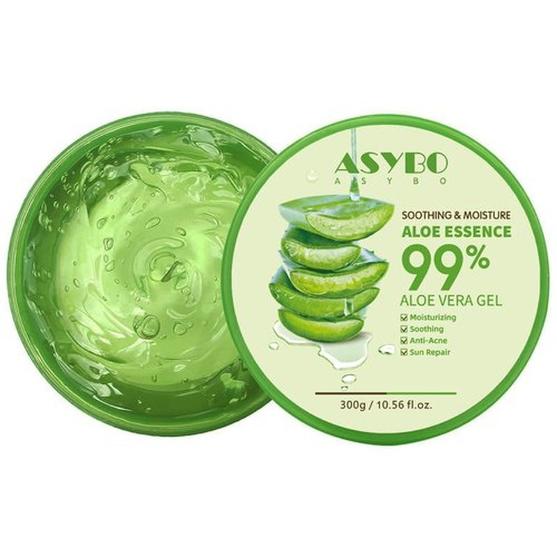 ASYBO 300 ML Natural Aloe Vera Gel -Organic Moisturizing Cream, Soothing and Hydrating, Sunburn and Scar Repair, Care for Face Body Hair