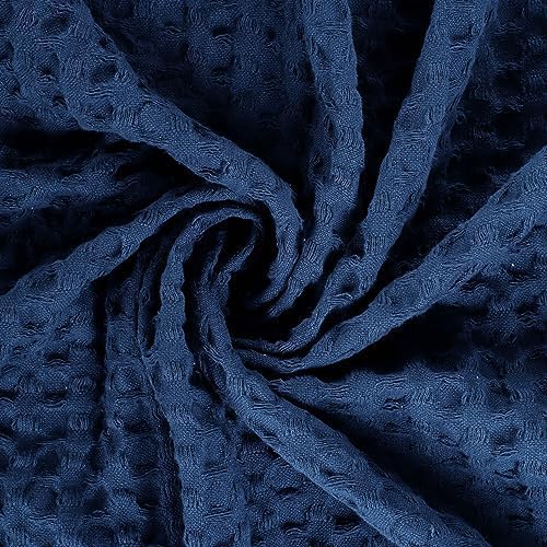 Oversized King Cotton Blanket - 120x120 Inches Blue - Soft Breathable Waffle Bed Cover