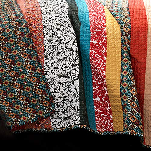 Lush Decor Boho Stripe Reversible Cotton Quilt Set King Turquoise & Tangerine 3-Piece