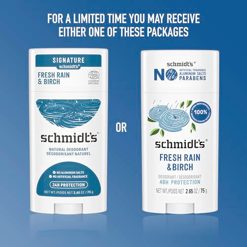 Vegan Aluminum-Free Deodorant for Women and Men - Fresh Rain & Birch, 2.65 oz Pack of 4