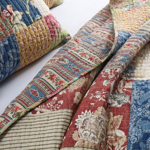 ENASAL Luxury Floral Reversible Cotton Bedspread Quilt Set Queen 90x98in