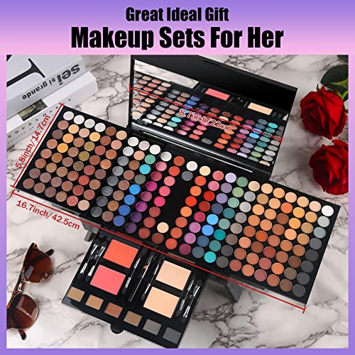 Women Makeup Set with 190 Colors Eyeshadow Blush Eyebrow Powder Face Concealer & Mirror