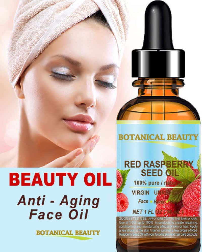 Botanical Beauty RED RASPBERRY SEED OIL 100% Pure Natural Virgin Unrefined Undiluted Cold Pressed Carrier Oil for Face, Skin, Hair, Body, Nails. Rich in Vitamin C, Vitamin E (4 Fl Oz)