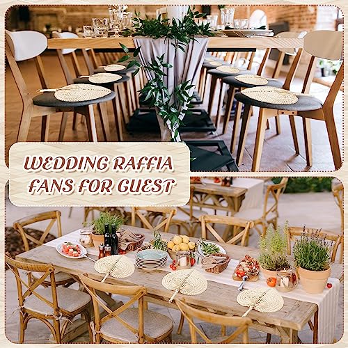 BBTO 32 Pieces Handmade Woven Bamboo Hand Fans Natural Raffia Summer Cooling Supplies - Variation of THIS listing