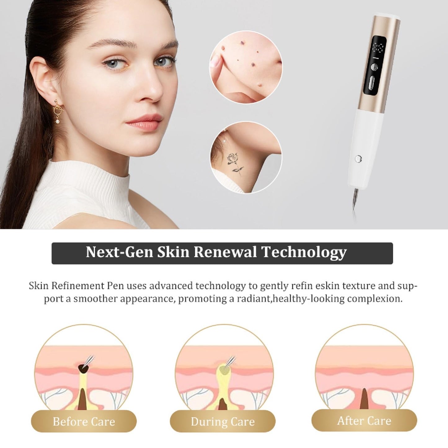 Gentle Skin Surface Maintenance Tool for Daily Skin Care, Suitable for Adults (Gold and White)