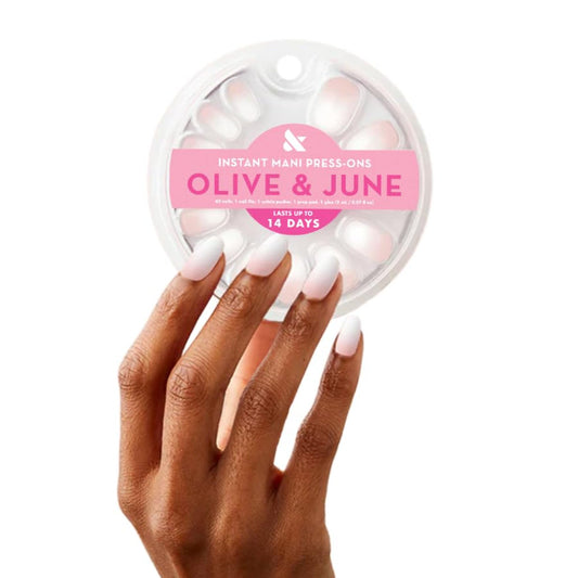 Olive & June Instant Mani Press On Nails (Glue) | Crisp White | Short, Round 42 Fake Nails, 21 Sizes Non-Toxic, Long-Lasting Recycled Materials Realistic Look | CCT Gradient