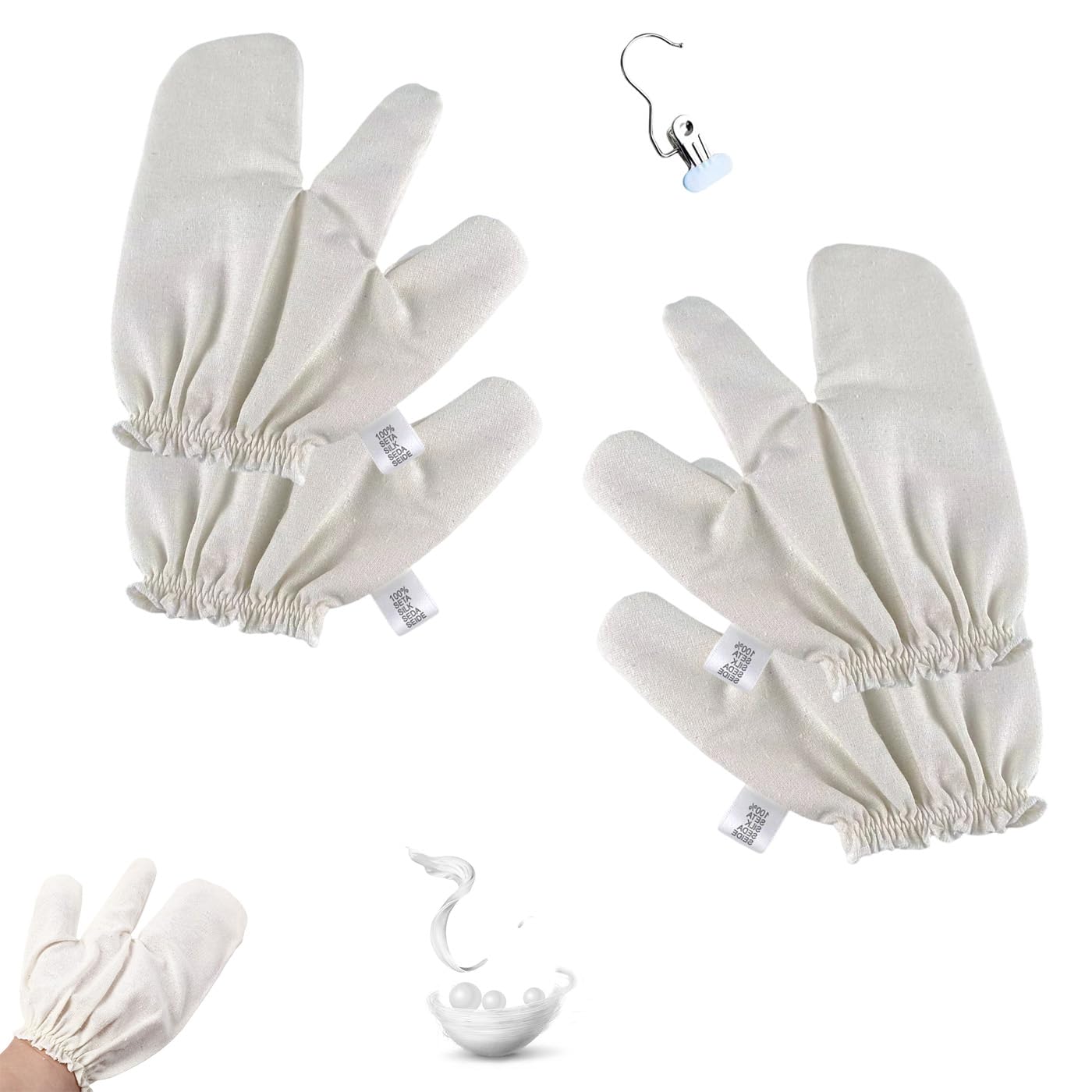 Glove Raw Silk, Gloves Exfoliating and Whitening for Women, Unclog Pores (2pair)