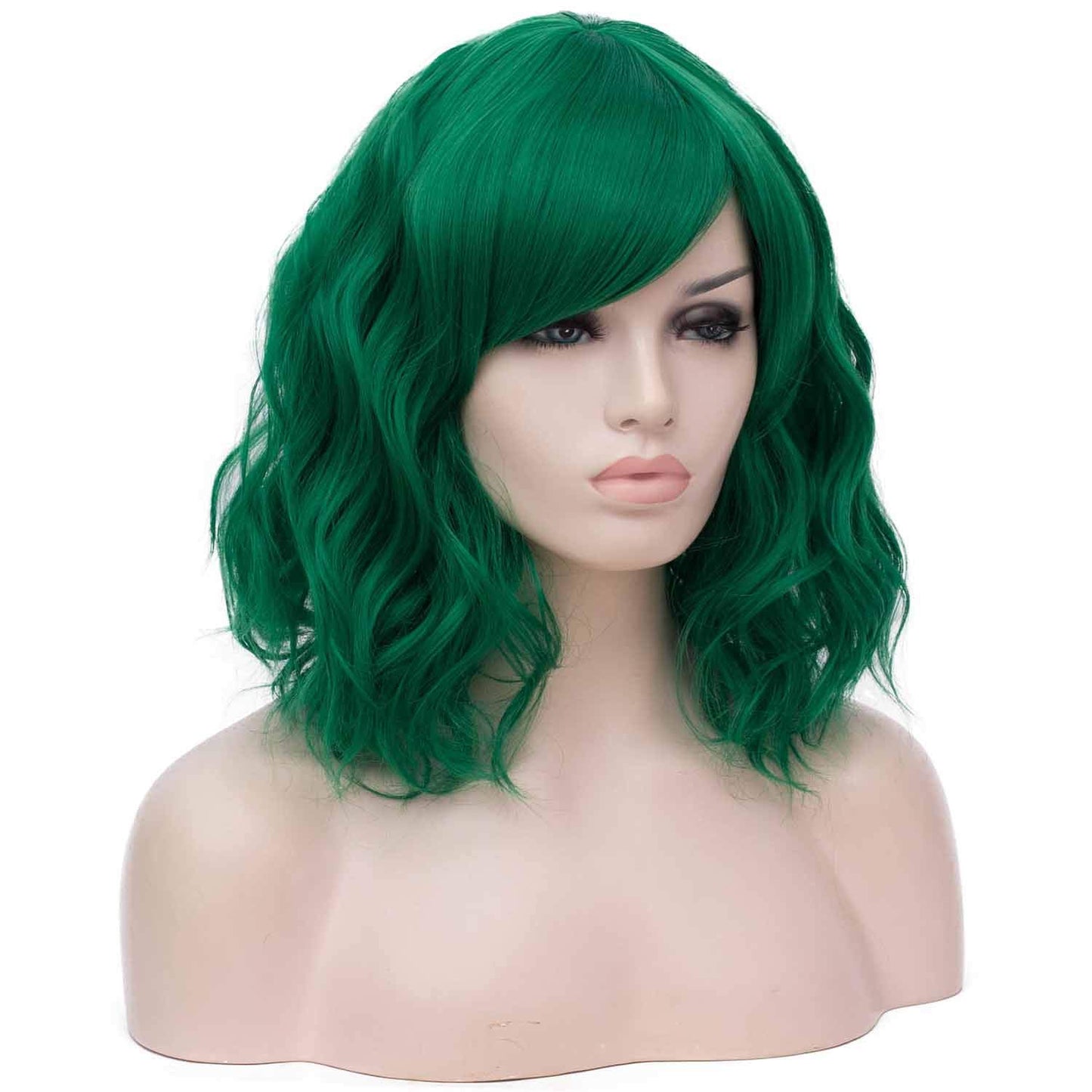 Mildiso Dark Green Wigs for Women Short Curly Wavy Bob Wig with Bangs Cute Synthetic Wig for Daily Party M073