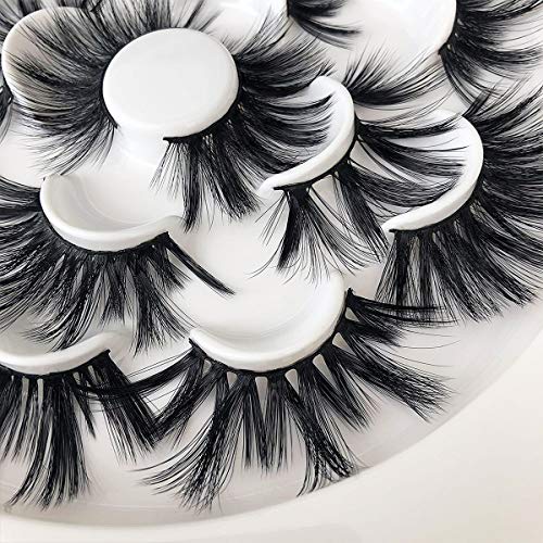 Mikiwi 25mm Faux Mink Lashes, 6D lashes, Faux Mink Eyelashes, Dramatic Lashes, 7 Pairs Fluffy Mink Lashes, 25 mm Lashes for Halloween Party