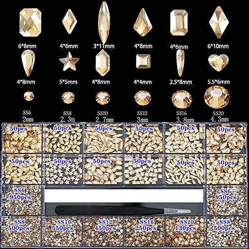 S3 Champagne Rhinestones for Nails - Gold Crystal Nail Art Decorations