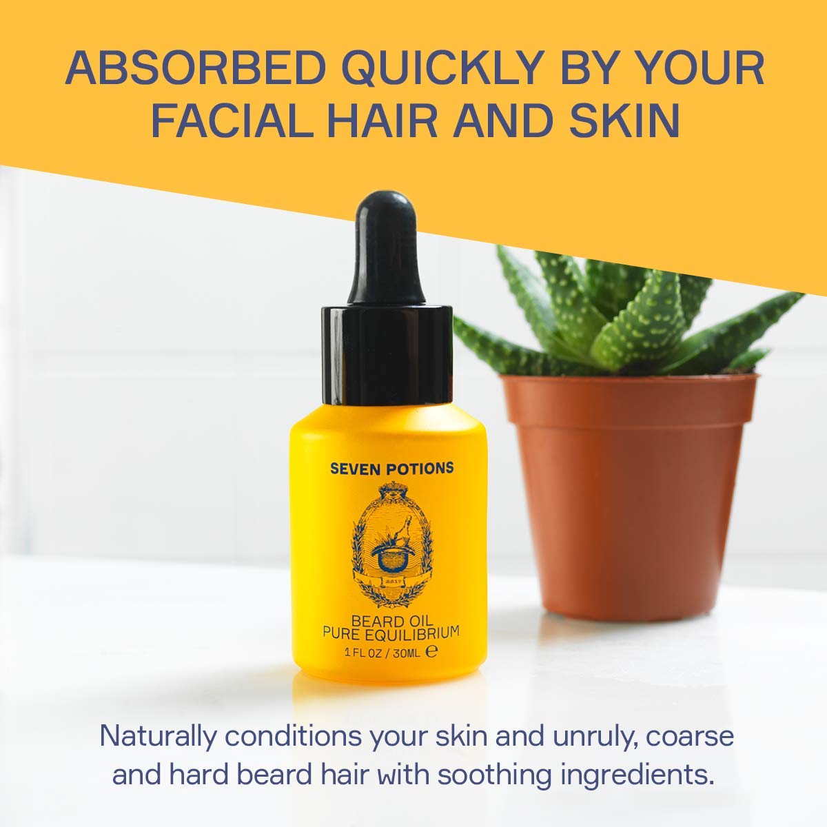 SEVEN POTIONS Natural Beard Oil for Men 1 FL OZ / 30ml — Fragrance Free & Unscented Beard Softener & Conditioner — Vegan Conditioning Oil That Helps Prevent Itch & Dandruff (Pure Equilibrium)