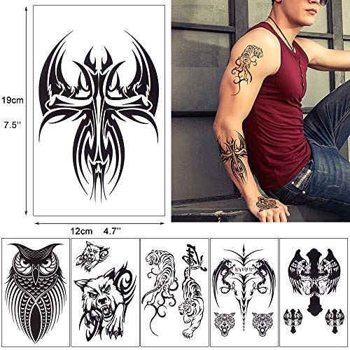 glaryyears 18 Sheets Dragon Black Temporary Tattoos for Men Teens, Animal Scorpions Wolf Owl Dark Tribal Tiger Cross, on Arm Shoulder Hand Leg Back Body Art 4.7''x7.5''