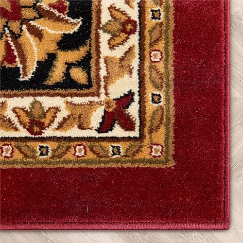 Red Floral Medallion Area Rug 5x7 - Stain & Fade Resistant Living Room Carpet