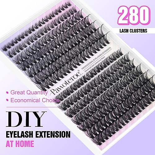 Pawotence Lash Clusters 280pcs Cluster Eyelash Extensions 40D 50D Eyelash Clusters Lash Extension 8-16mm Individual Lashes for Self Application at Home (40D&50D, 0.07D, 8-16mm)