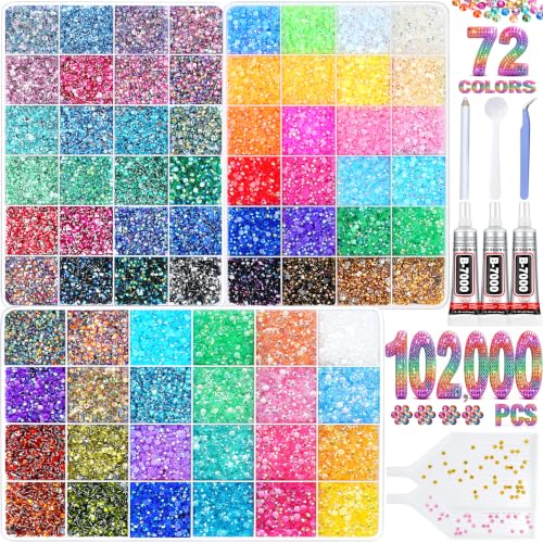 102,000 Pcs Rhinestone Bedazzling Kit with Glue - DIY Craft Jewelry & Decor