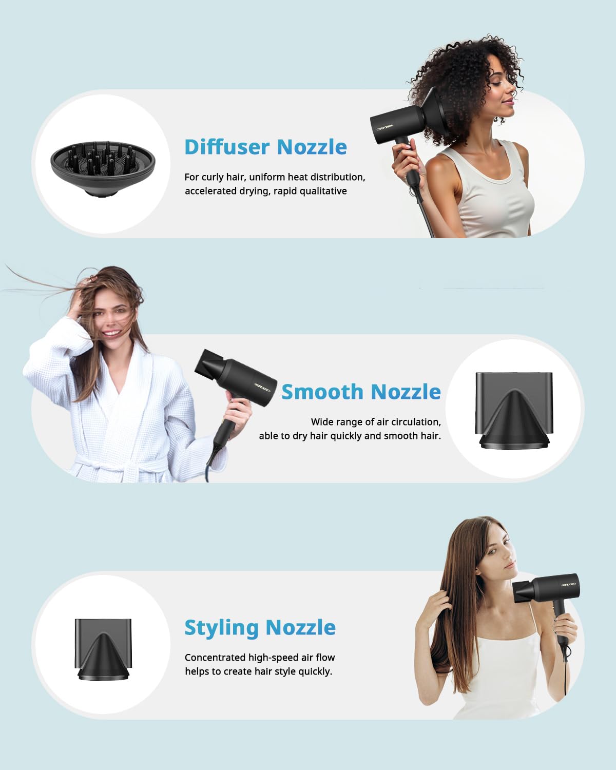 SHRATE Lightweight Ionic Hair Dryer with Diffuser - Powerful 1800W Blow Dryer for Fast Drying - Professional Low Noise Mini Hair Dryer for Travel, Gifts, Hair Styling (Black)